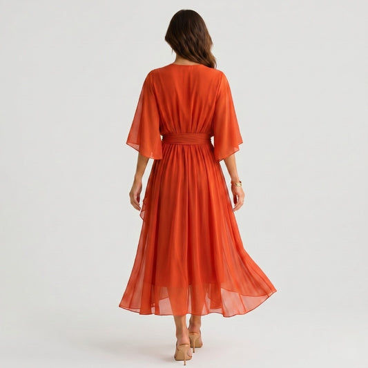 Margriet | Wikkel midi-jurk van chiffon met V-hals