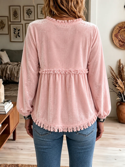 Lola | Velours blouse met franjes
