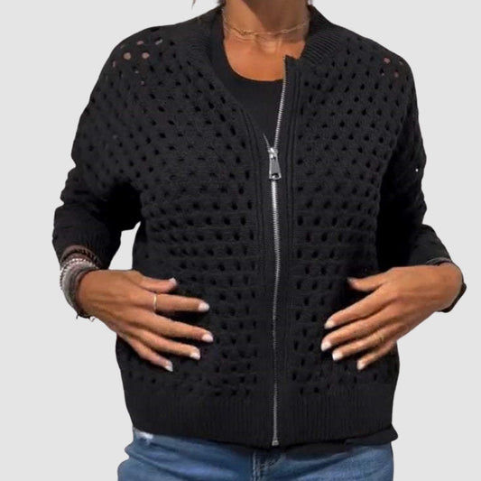 Hanne | Opengewerkte cardigan met rits