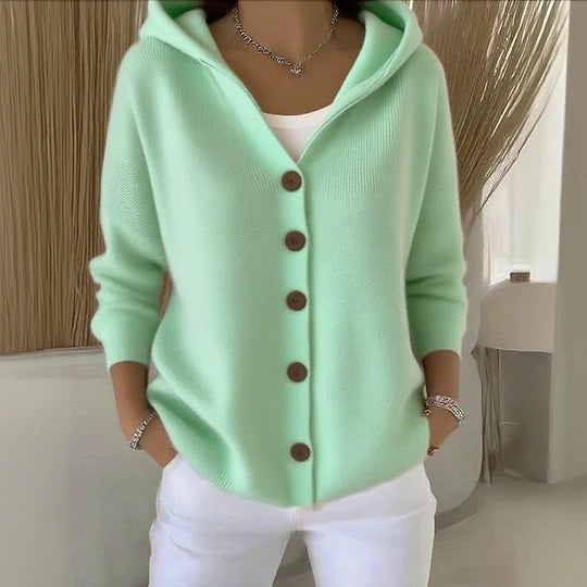 Romee | Zachte cardigan met capuchon en knopen