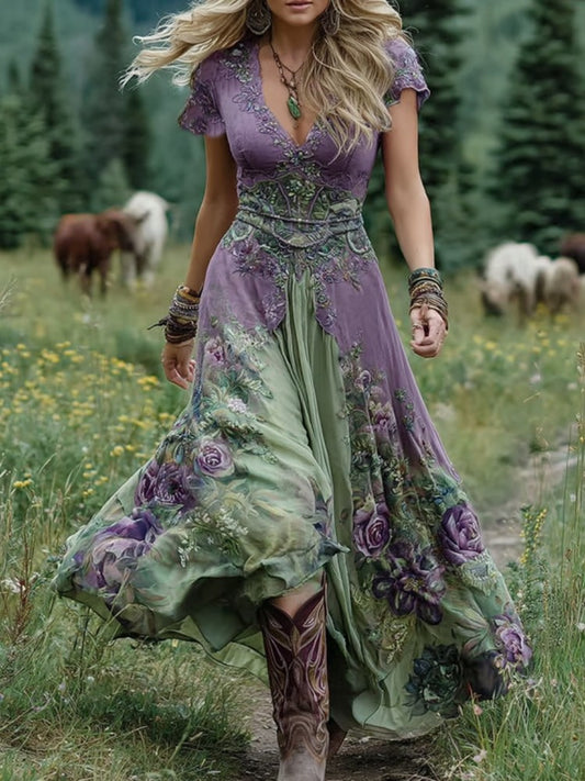 Vivian | Maxi-jurk met bloemenprint en V-hals