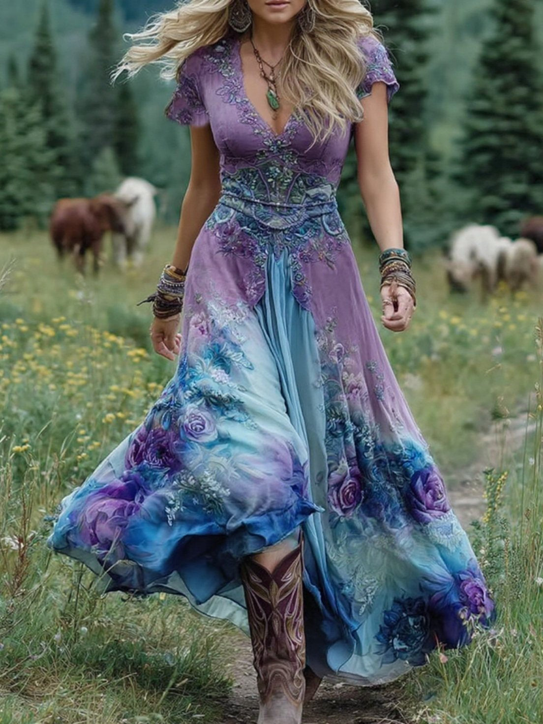 Vivian | Maxi-jurk met bloemenprint en V-hals