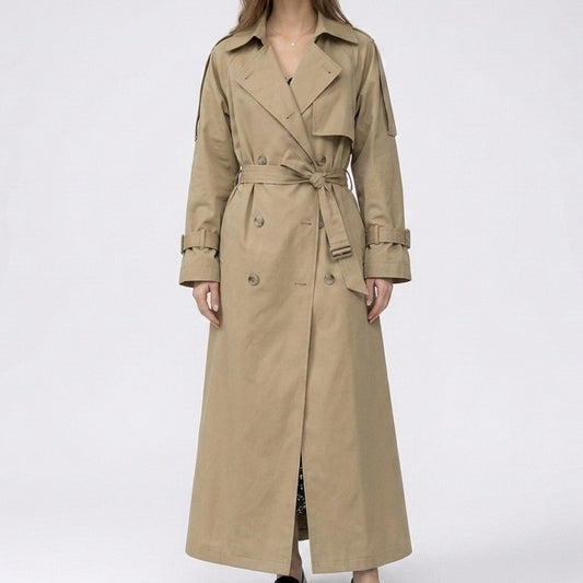 Yvonne | Lange dubbelrijige trenchcoat met riem