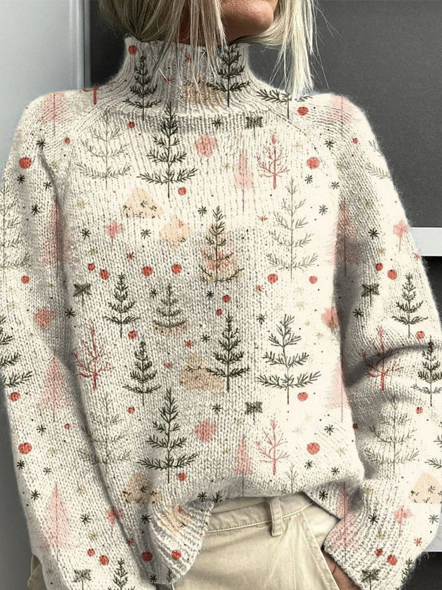 Jacky | Kersttrui met kerstbomen en col