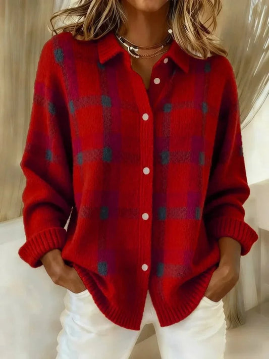 Lotus | Oversized geruite cardigan met drukknopen