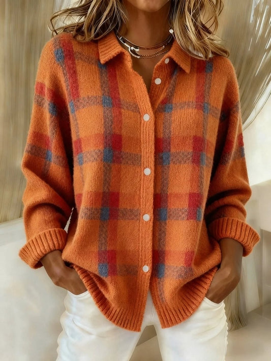 Lotus | Oversized geruite cardigan met drukknopen