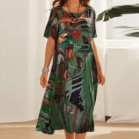Marian | Midi-jurk met korte mouwen en print