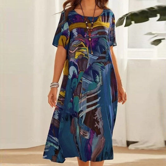 Marian | Midi-jurk met korte mouwen en print