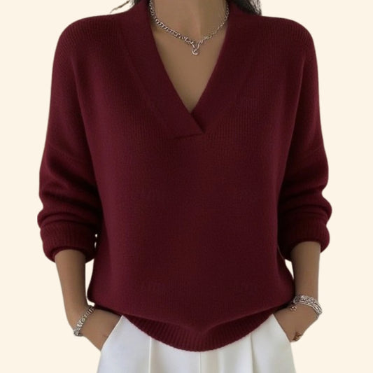 Fiene | Pullover met V-hals en geribde boorden
