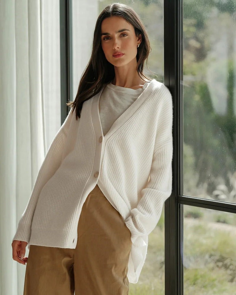 Rachel | Lange oversized cardigan met visgraat
