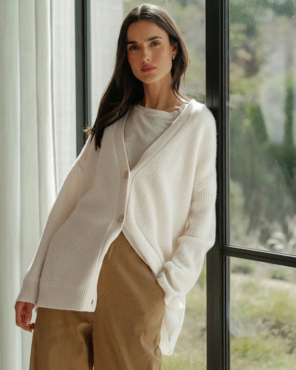Rachel | Lange oversized cardigan met visgraat