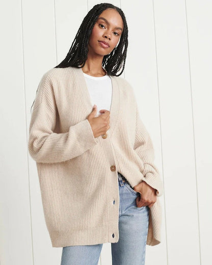 Rachel | Lange oversized cardigan met visgraat