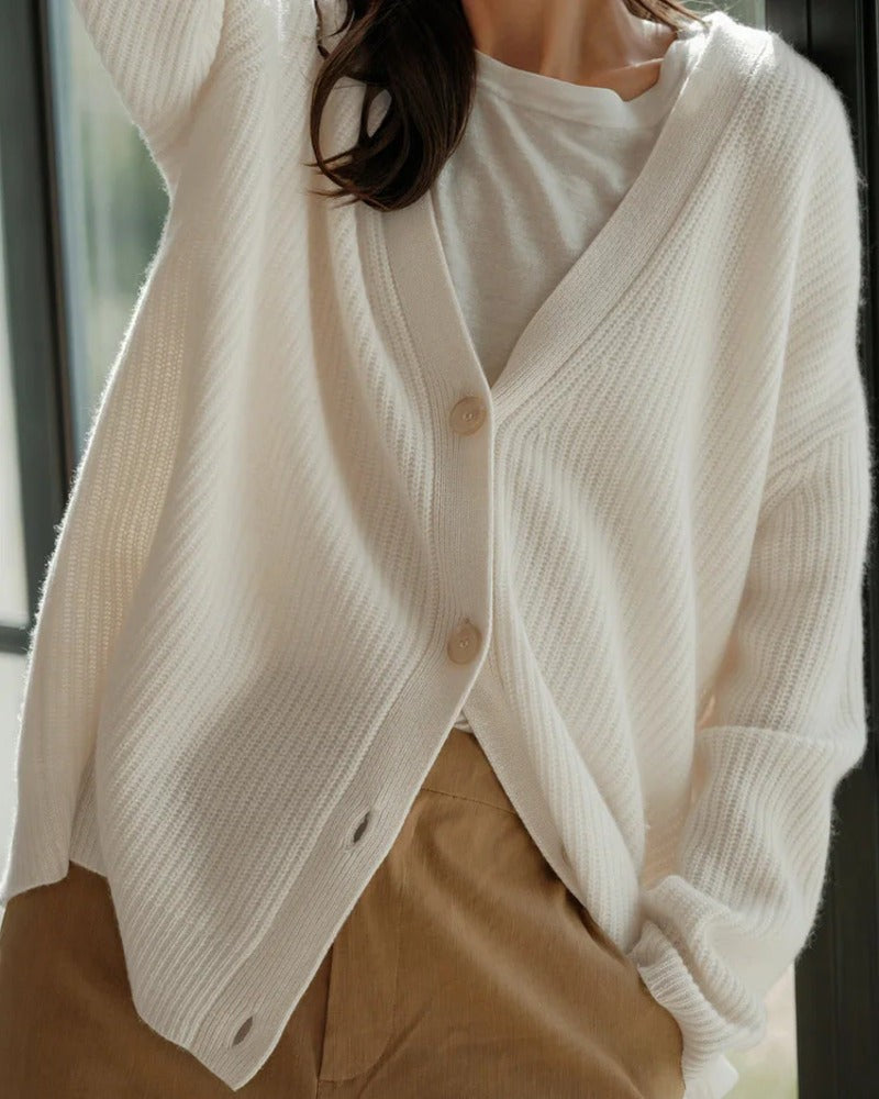 Rachel | Lange oversized cardigan met visgraat