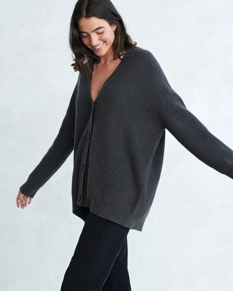 Rachel | Lange oversized cardigan met visgraat