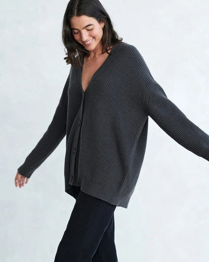 Rachel | Lange oversized cardigan met visgraat
