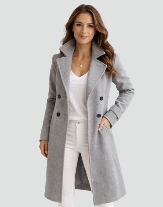 Doortje | Dubbelrijige midi trenchcoat