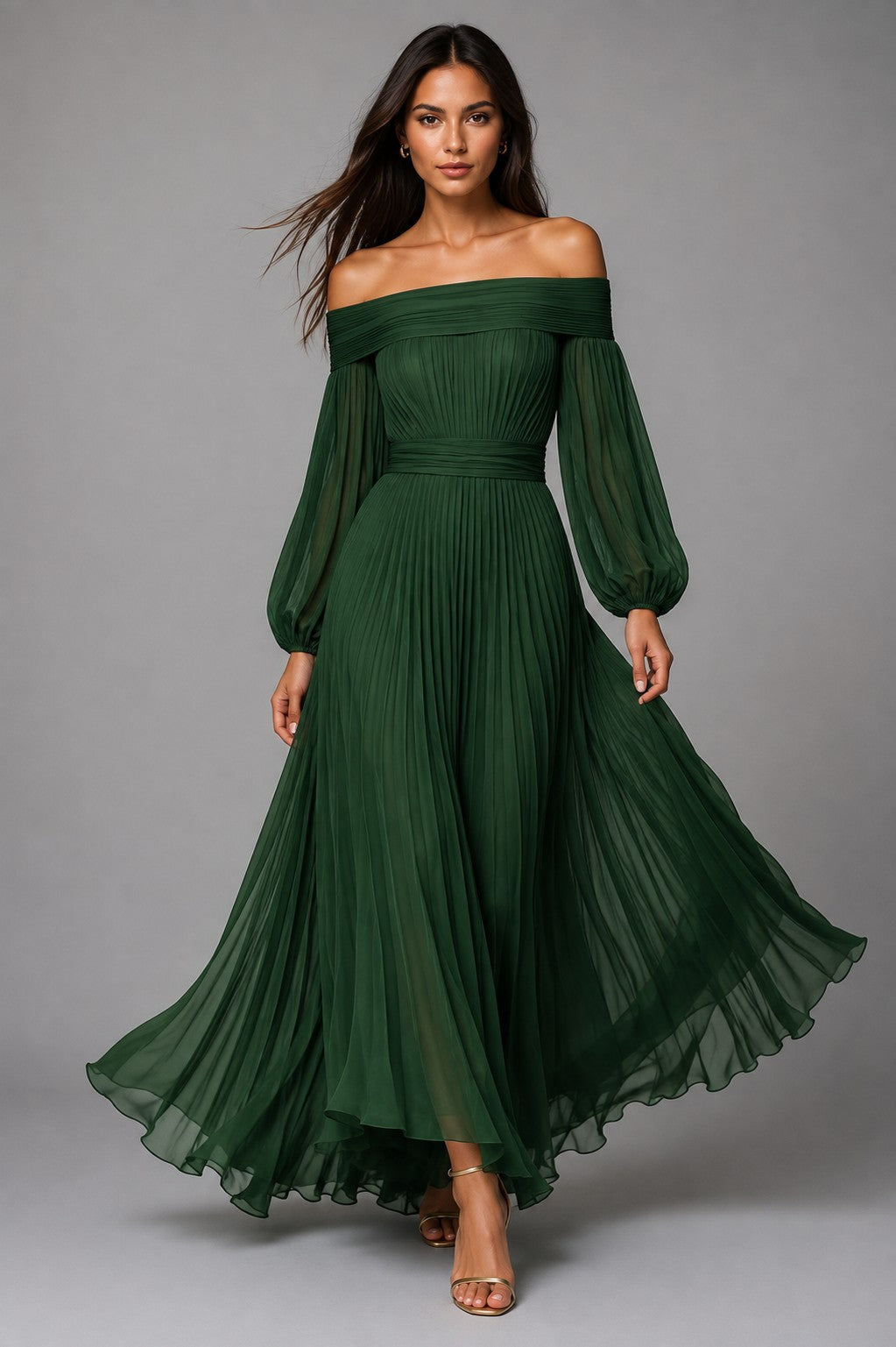 Vanessa | Maxi-jurk met off-shoulder en plissé