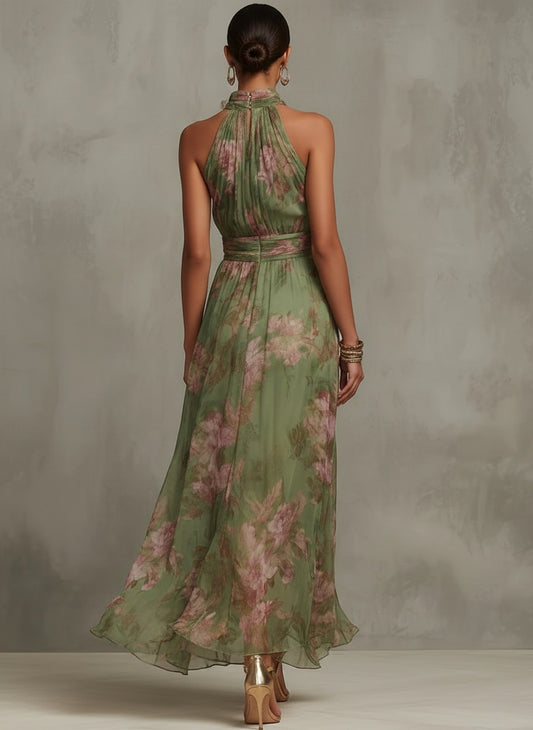 Inge | Maxi-jurk met halterhals en bloemenprint