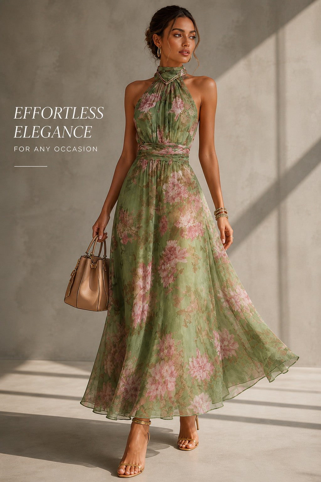 Inge | Maxi-jurk met halterhals en bloemenprint