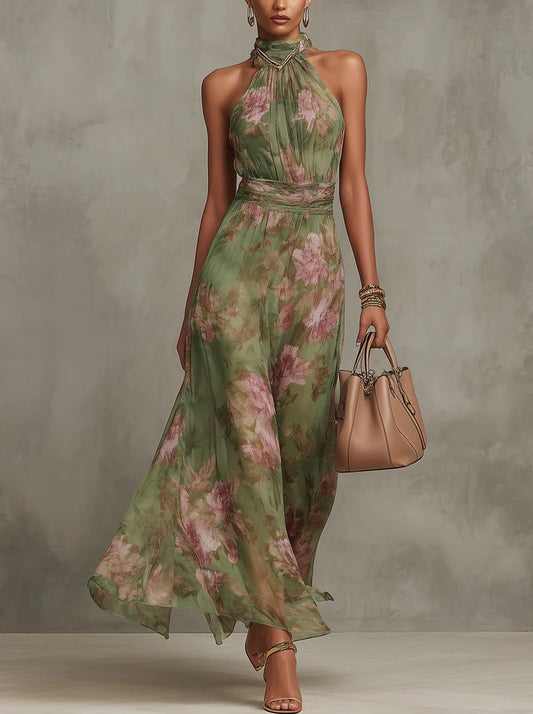 Inge | Maxi-jurk met halterhals en bloemenprint