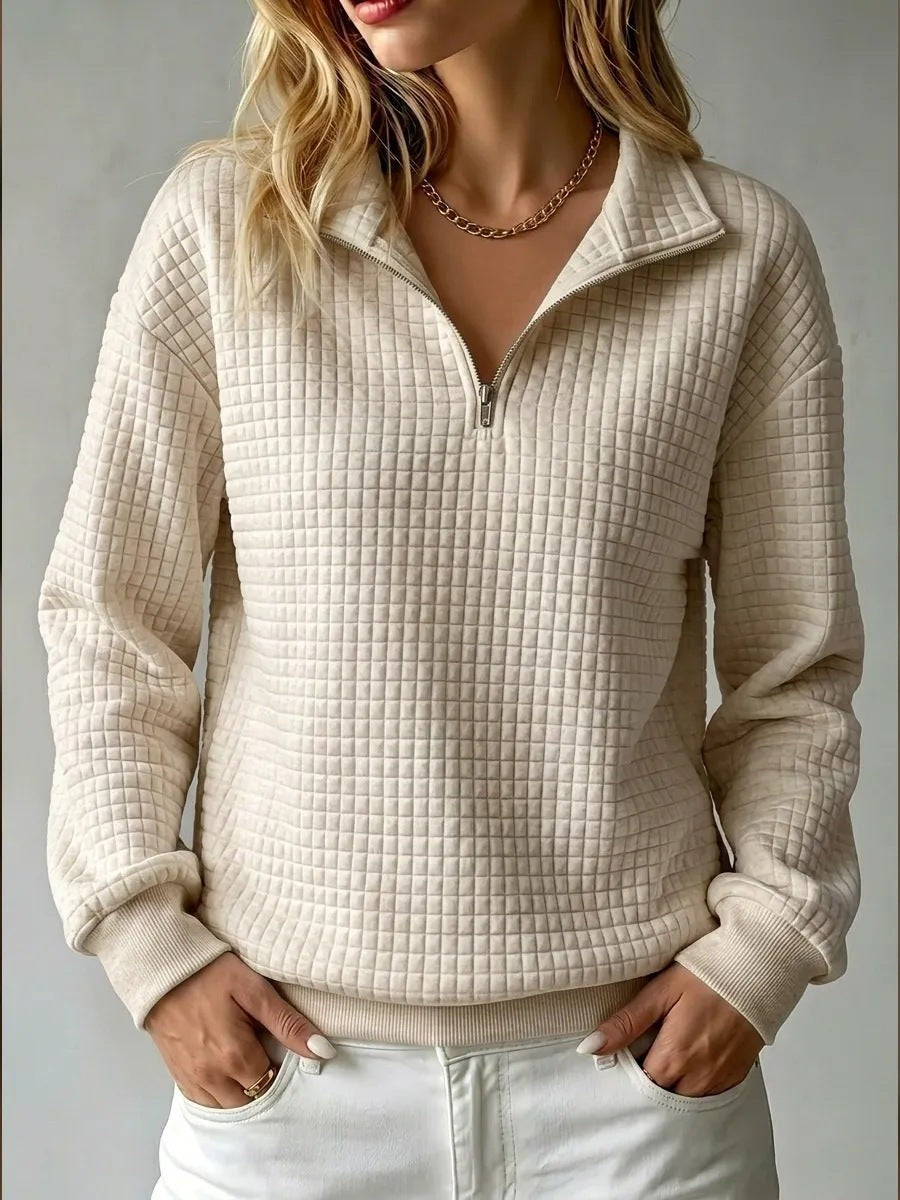 Evi | Sweater met ruitjes en halve rits