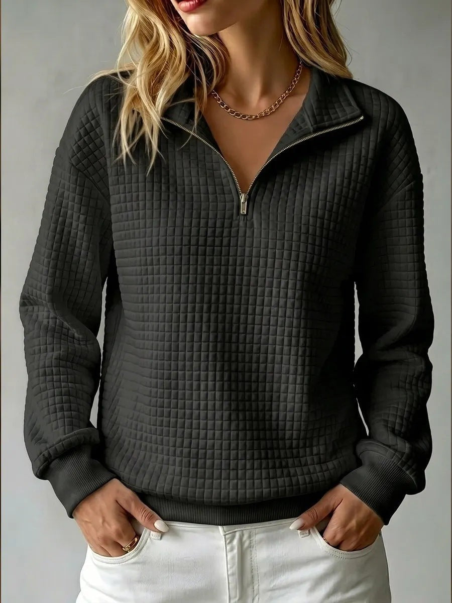 Evi | Sweater met ruitjes en halve rits