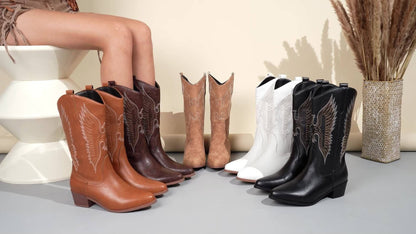 Zita | Cowboylaarzen met geborduurde vleugels