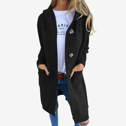 Tessel | Lange cardigan met capuchon en knopen