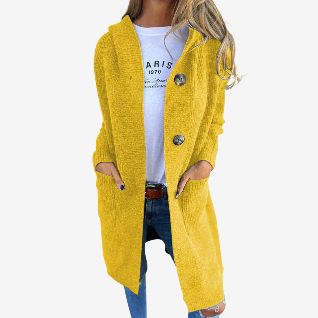 Tessel | Lange cardigan met capuchon en knopen