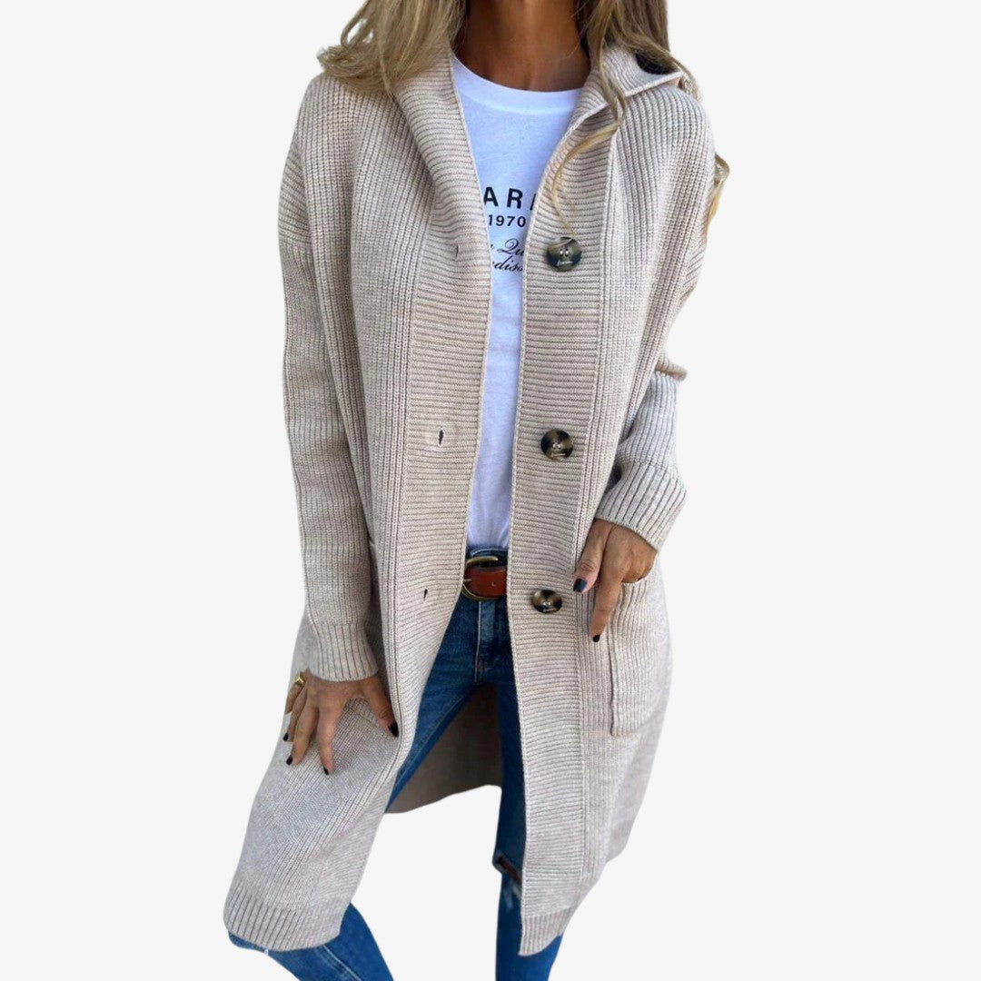 Tessel | Lange cardigan met capuchon en knopen