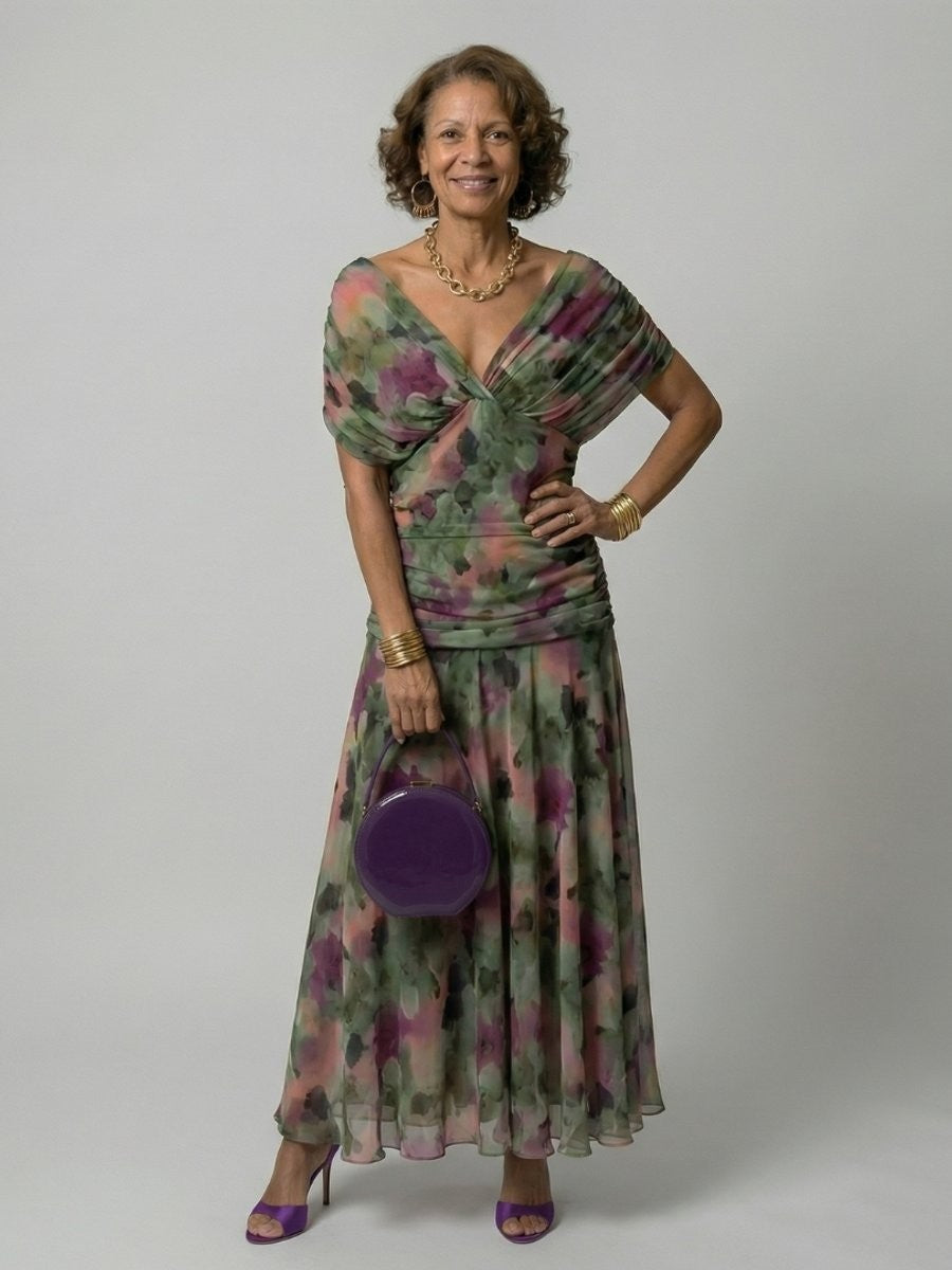 Bea | Midi-jurk van chiffon met V-hals