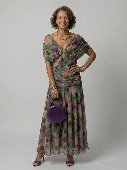 Bea | Midi-jurk van chiffon met V-hals