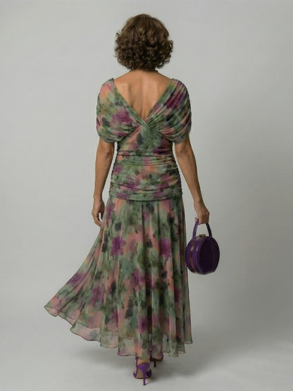 Bea | Midi-jurk van chiffon met V-hals