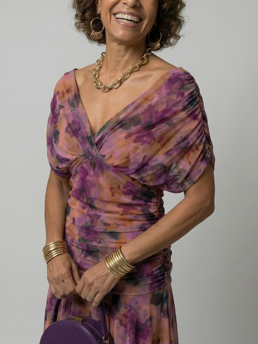 Bea | Midi-jurk van chiffon met V-hals