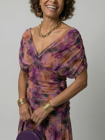 Bea | Midi-jurk van chiffon met V-hals