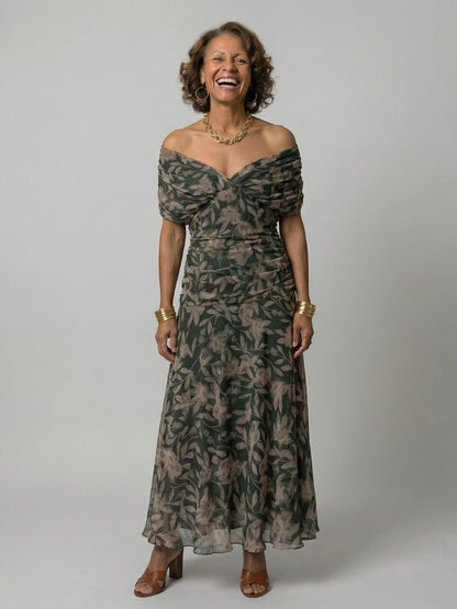 Bea | Midi-jurk van chiffon met V-hals