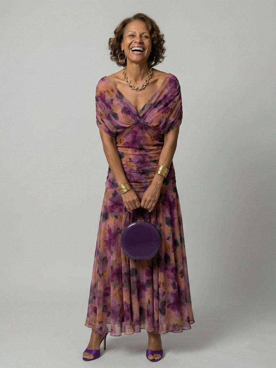 Bea | Midi-jurk van chiffon met V-hals