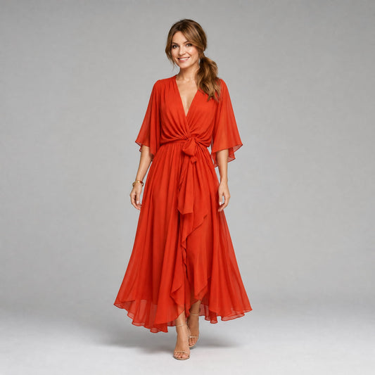 Margriet | Wikkel midi-jurk van chiffon met V-hals