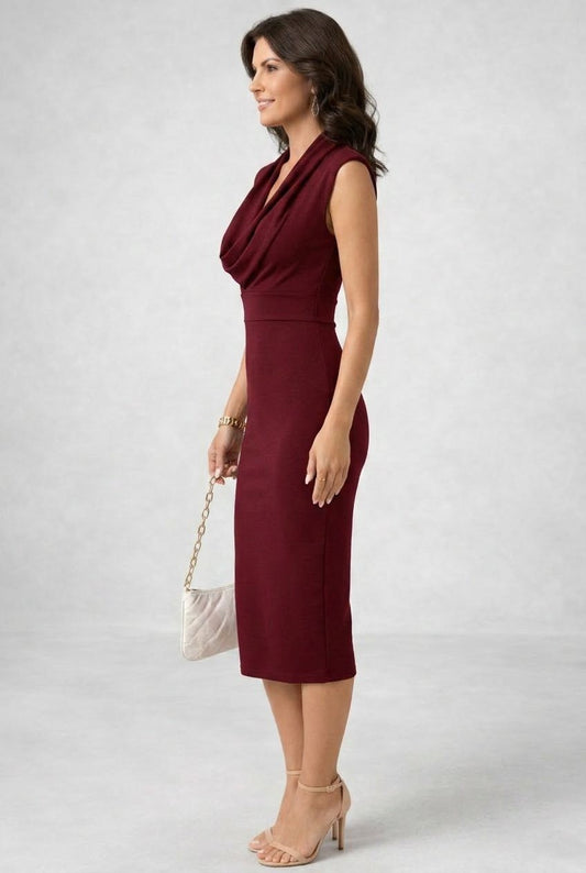 Simone | Mouwloze midi-jurk met cowl hals
