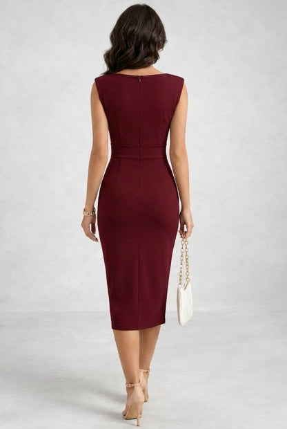 Simone | Mouwloze midi-jurk met cowl hals