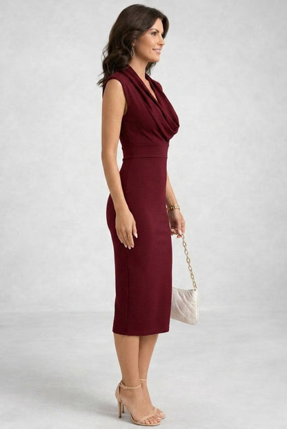 Simone | Mouwloze midi-jurk met cowl hals