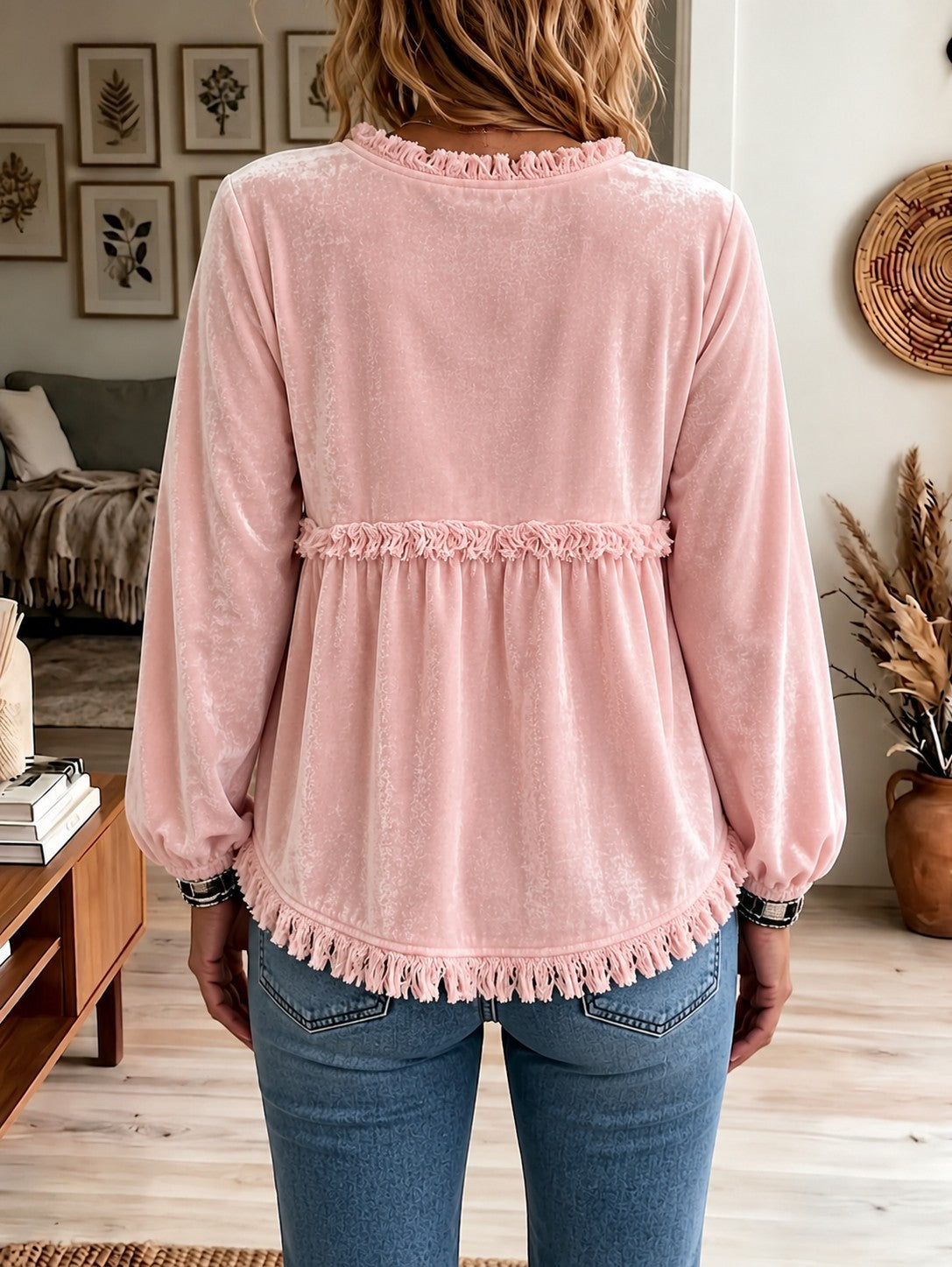 Lola | Velours blouse met franjes