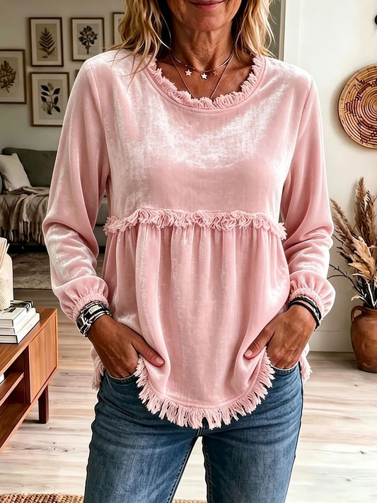 Lola | Velours blouse met franjes