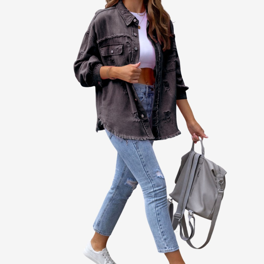 Isabelle | Oversized overshirt met rafelrand