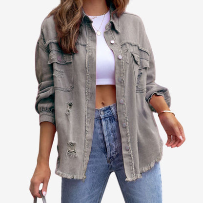 Isabelle | Oversized overshirt met rafelrand