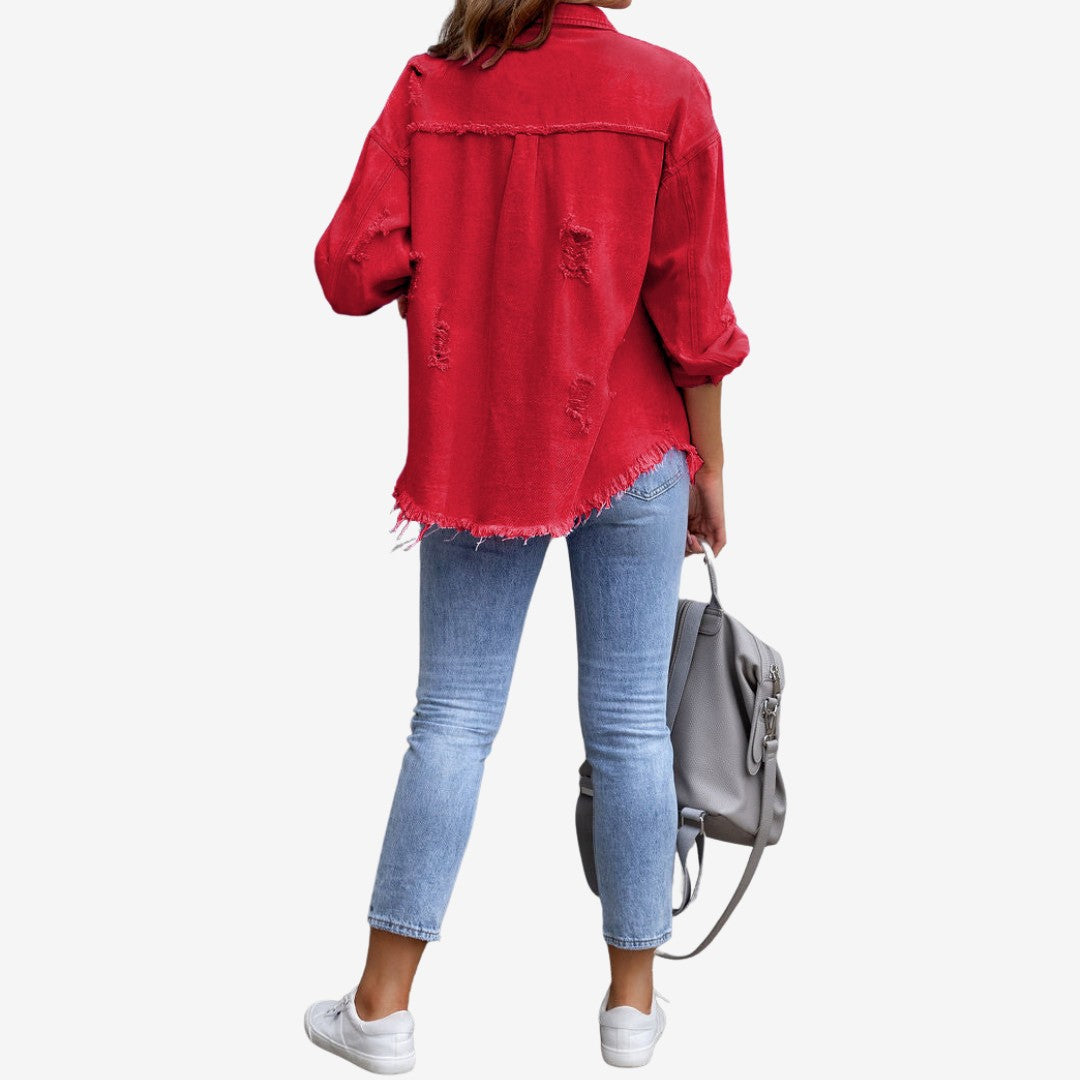 Isabelle | Oversized overshirt met rafelrand