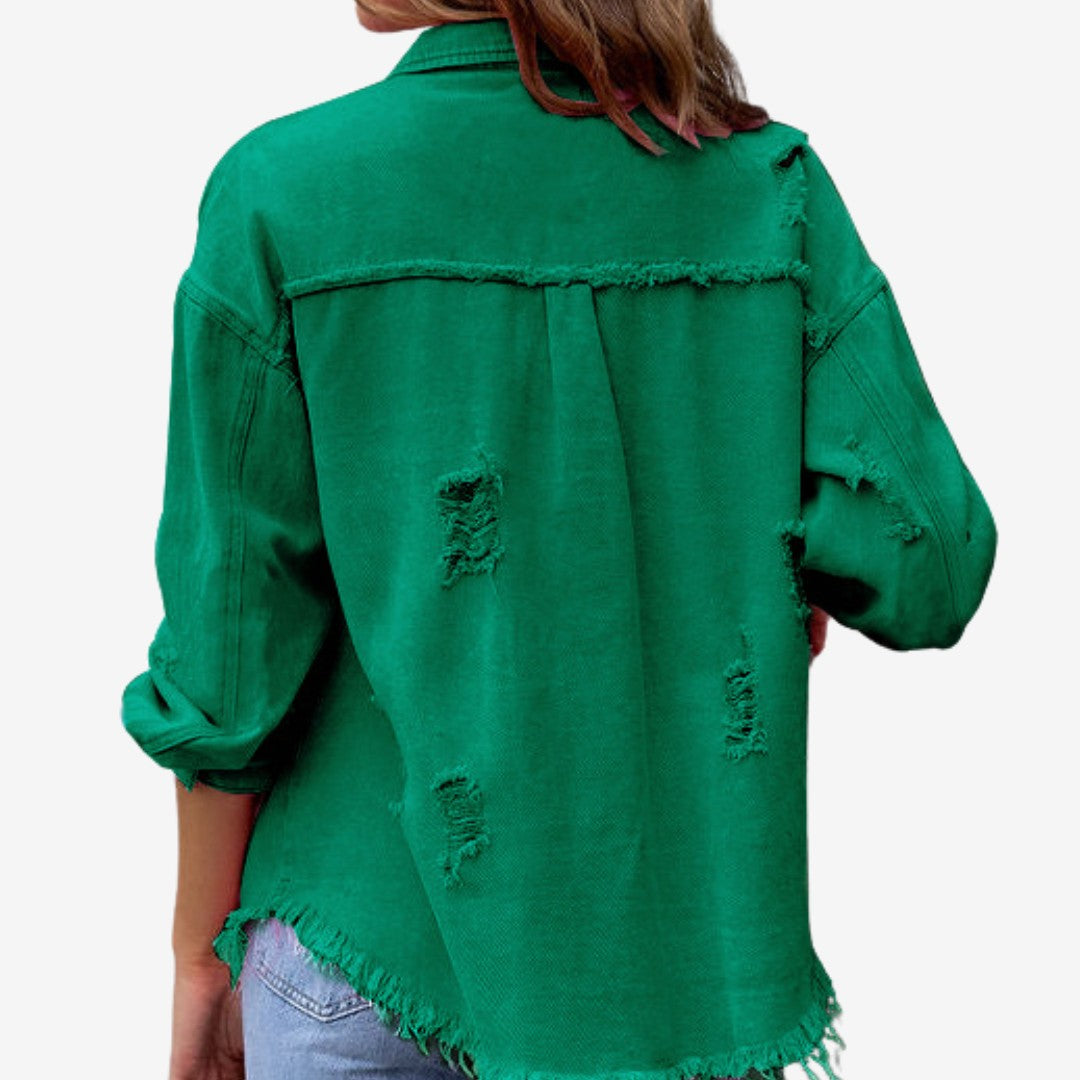 Isabelle | Oversized overshirt met rafelrand