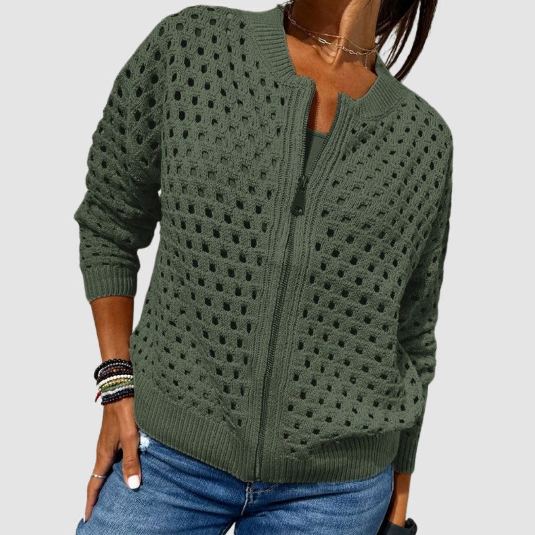 Hanne | Opengewerkte cardigan met rits