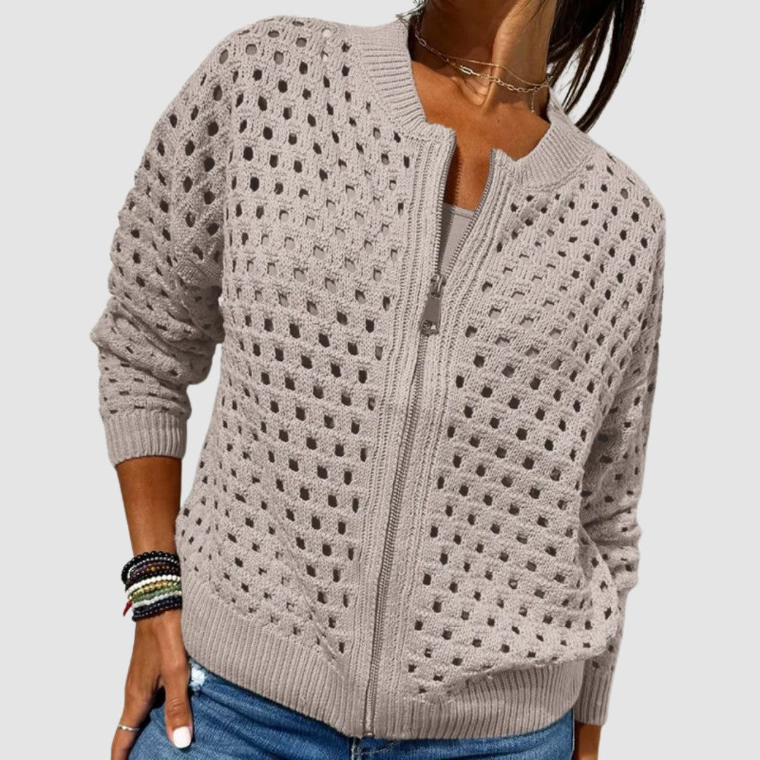 Hanne | Opengewerkte cardigan met rits