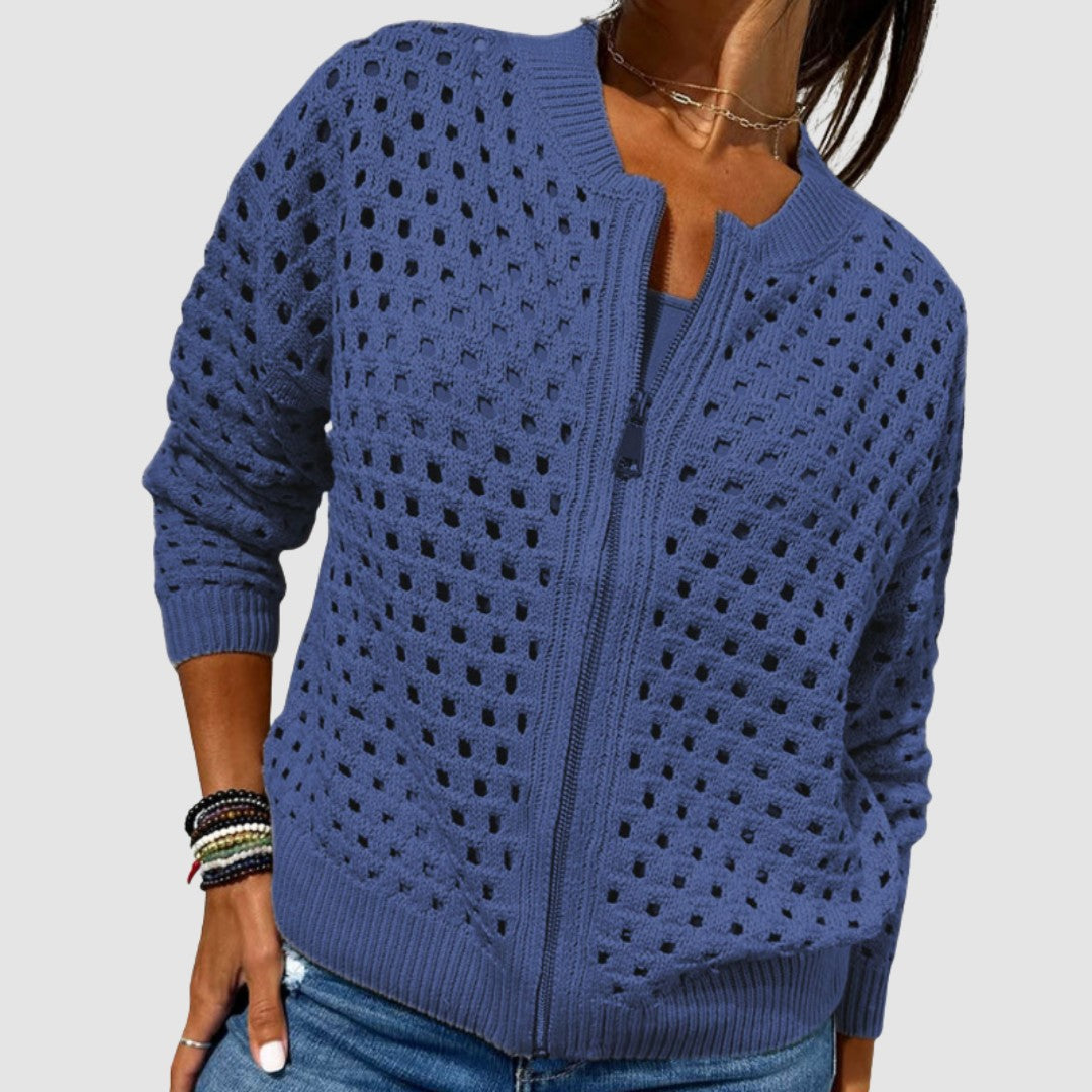 Hanne | Opengewerkte cardigan met rits